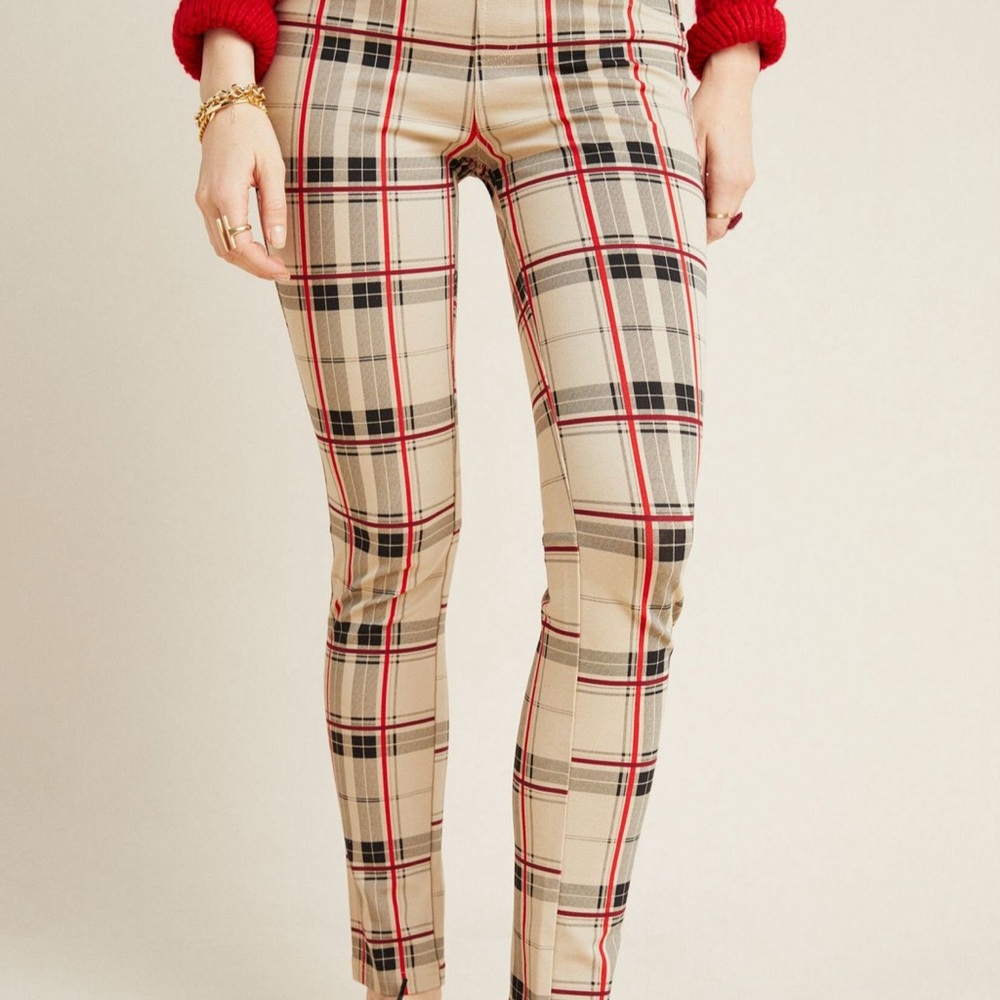 Sanctuary Plaid Women's Pants in Beige and Red - NWT
